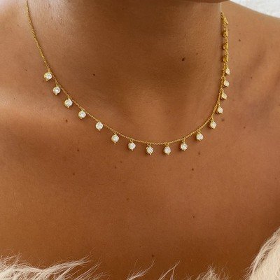 2Ct Dainty Round Cut Lab Created Diamond Station Necklace 14K Yellow Gold Plated