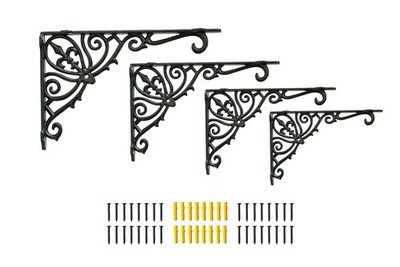 12.5” Decorative Shelf Brackets,4 Pack Cast Iron Black Corbel 12 x 8 Inch
