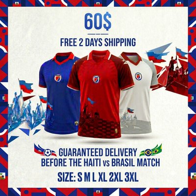 HAITI SOCCER JERSEY BLUE – RED – WHITE Size Small – 3XL (FREE SHIPPING)