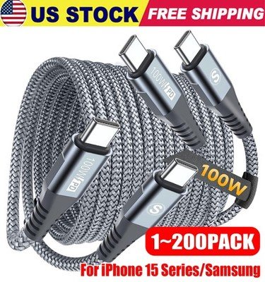 60W USB-C to USB-C Cable Fast Charger lot PD Nylon Cord For iPhone 17 16 Samsung