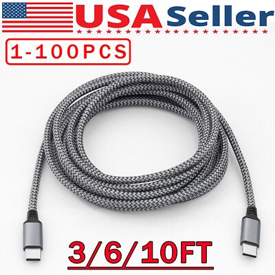 60W USB-C to USB-C Cable Fast Charger lot PD Nylon Cord For iPhone 16 Samsung